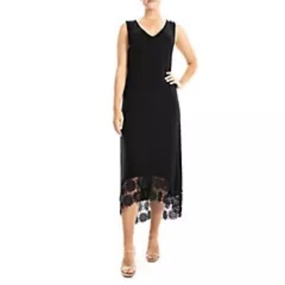 Nina Leonard Non-Iron Crochet-Hem Midi Dress in Black – Size Large – NWT - Picture 2 of 8